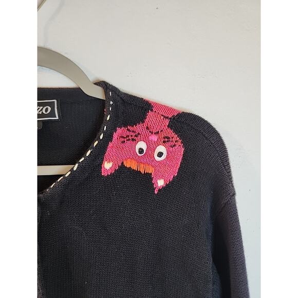 Vintage 1990s Terazzo Pink Cat Cardigan Sweater Art Deco Cars Modern Large - Picture 3 of 7